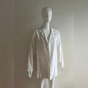 Mello Day  Womens Stripped Linen Blend White Office Jacket Blazer M NWT